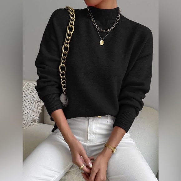 Mock Neck Drop Shoulder Sweater - Picture 5 of 7